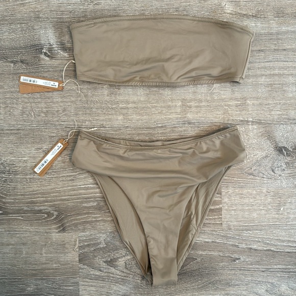 SKIMS Other - SKIMS Signature Swim Bandeau Bikini Top & Mid Waist Bikini Bottom Desert M